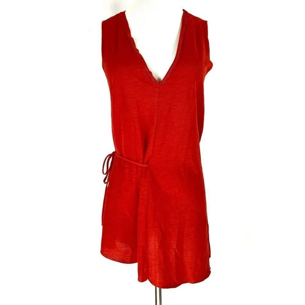 ZARA W&B V-Neck Faux Wrap Sleeveless Blouse Top Red Orange